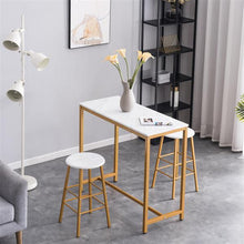 将图片加载到图库查看器，[107 x 47 x 92]cm PVC Marble Simple Bar Table   Round Bar Stool Golden Paint (One Table and Two Stools) White
