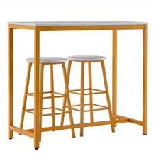 将图片加载到图库查看器，[107 x 47 x 92]cm PVC Marble Simple Bar Table   Round Bar Stool Golden Paint (One Table and Two Stools) White
