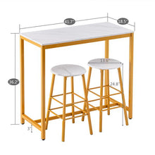 将图片加载到图库查看器，[107 x 47 x 92]cm PVC Marble Simple Bar Table   Round Bar Stool Golden Paint (One Table and Two Stools) White
