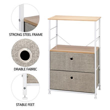 将图片加载到图库查看器，Nightstand 2-Drawer Shelf Storage - Bedside Furniture &amp; Accent End Table Chest For Home, Bedroom, Office, College Dorm, Steel Frame, Wood Top, Easy Pull Fabric Bins, Linen / Natural
