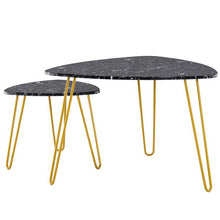 将图片加载到图库查看器，[84 x 83 x 46]cm Marble Iron Foot Coffee Table Side Table Set of 2 Black
